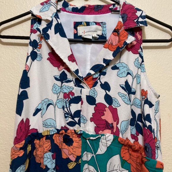 By Anthropologie Floral Sleeveless Collared High Low Mini Dress Women's Size 0 - Picture 5 of 7